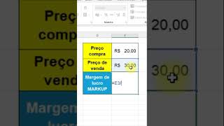 Fórmula para calcular markup no Excel