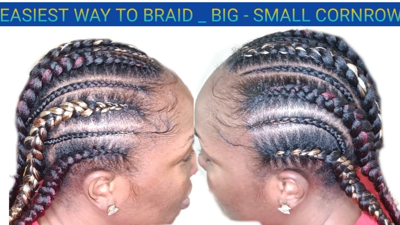 How To Braid Small & Big Cornrow/Stitch Braids With Small Braids In ...