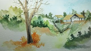 Lukisan cat air Pemandangan