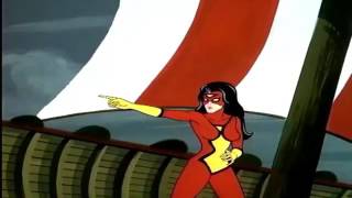 Superheroine spider woman unconscious