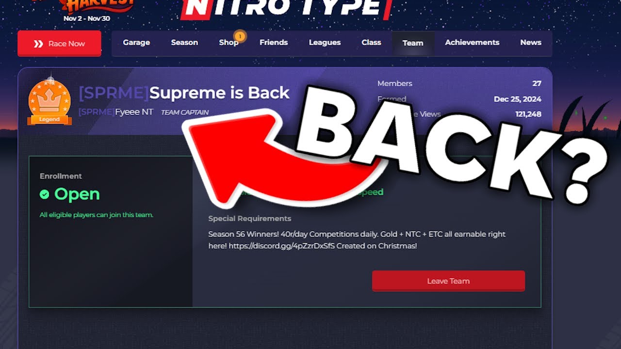 Team SPRME Returns to Nitro Type!?!