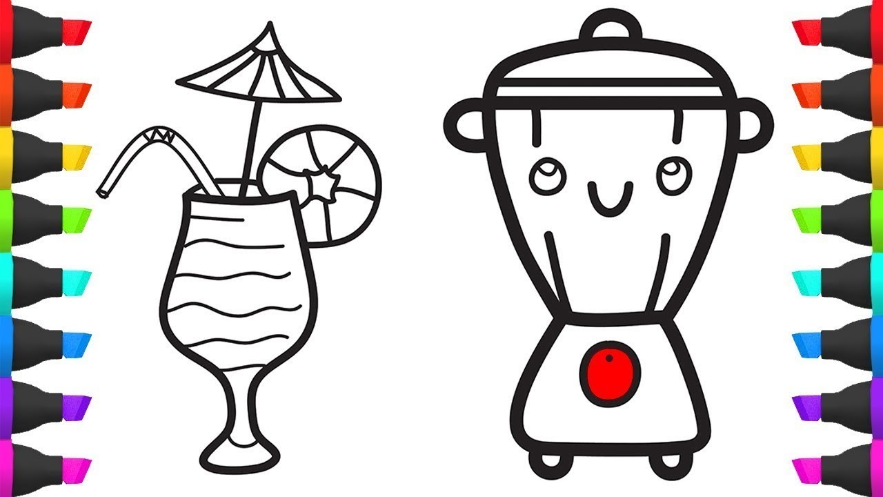 Draw easy juice and juicer for kids/step by step//Orange juice drawing, coloring for toddlers