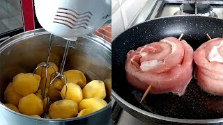 Оригинальный ужин без возни! Картошка получается воздушной, а мясо сочным.