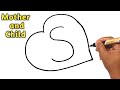 How To Draw Mother And Child Love From Letter S | Mother And Baby Drawing Easy Step By Step