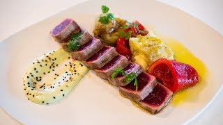 Receta del Tataki' de atún con escalivada y mayonesa de 'wasabi