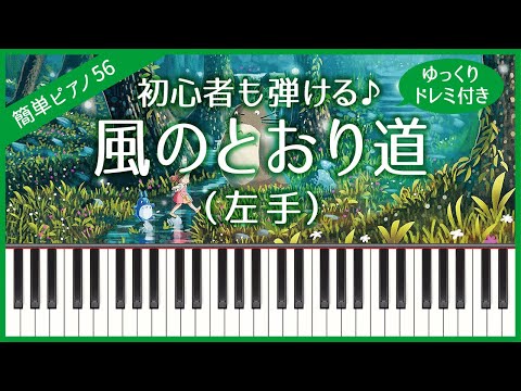 【簡単ピアノ56】【左手】風のとおり道（久石譲 / となりのトトロ）・初心者向け・初級・ゆっくり・ドレミ付き・練習用