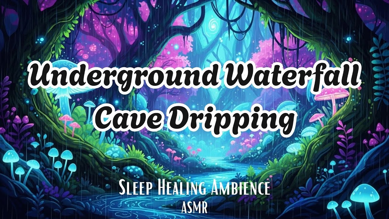 🌌 Underground Waterfall & Cave Dripping ASMR | Sleep Healing Ambience