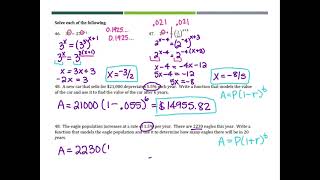 Precalc Final Exam Review: Unit 3 Exponential/Logarithmic Function
