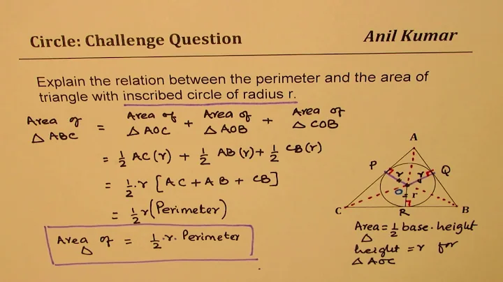 Derive Relation Area of Triangle is half Perimeter times Radius Inscribed Circle | IIT JEE