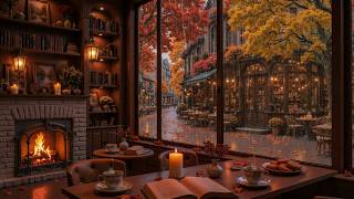 Autumn Jazz in a Cozy Coffee Shop 🍂 Rainy Streets & Fireplace Warmth for Deep Focus & Study