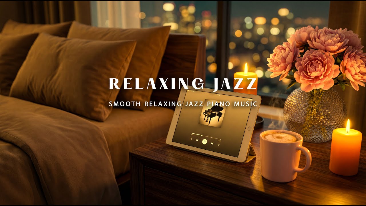 Релаксация — уютная ночная атмосфера комнатного фортепианного джаза для глубокой концентрации, сняти