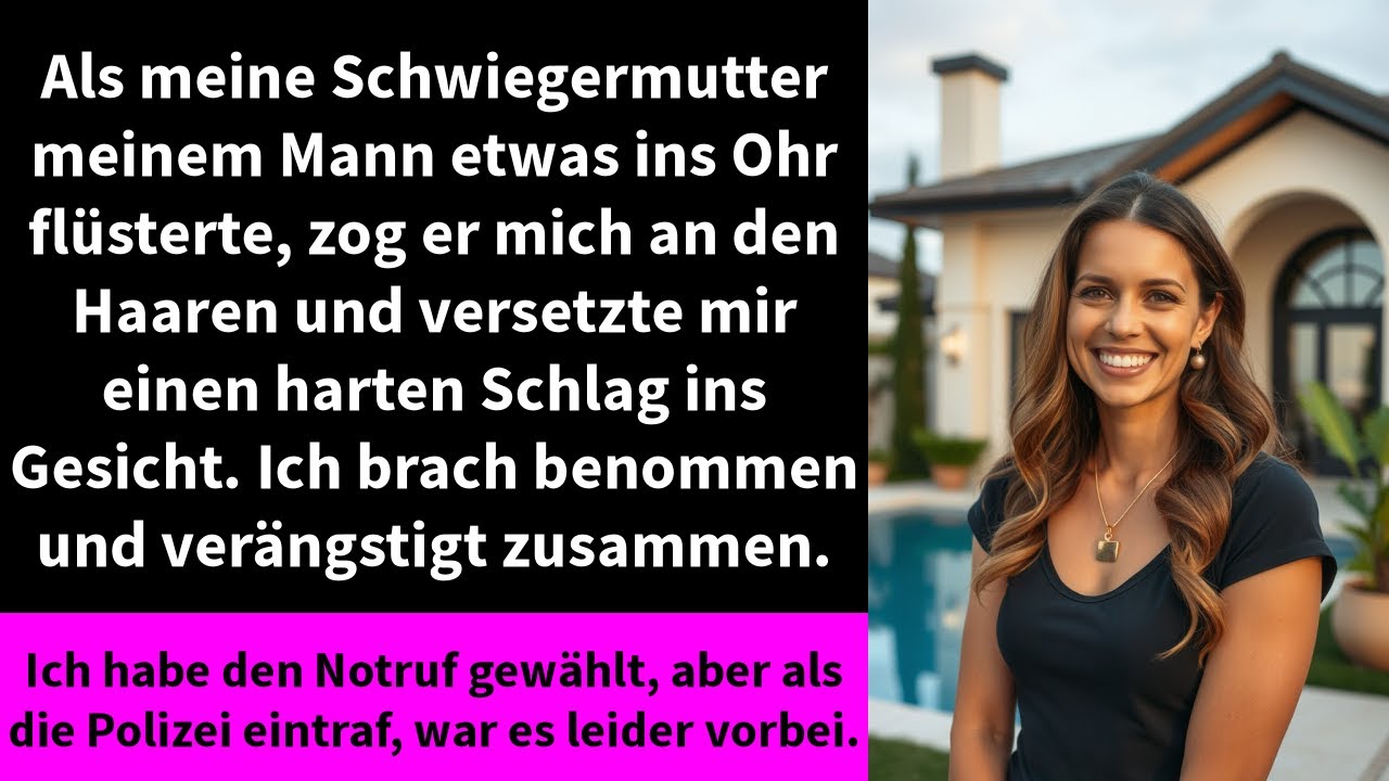 Meine Schwiegermutter flüsterte meinem Mann etwas ins Ohr, und im nächsten Moment riss er mich an den Haaren und schlug mir ins Gesicht. Ich rief die Polizei, aber der Beamte war ein Freund von...