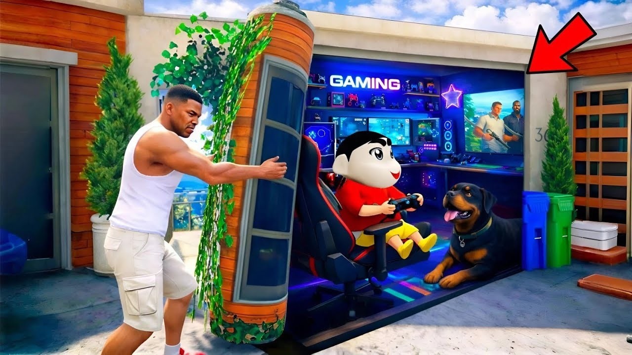 Franklin Found Shinchan Chop's Underground Secret Gaming Room Near His Garage in GTA 5 ! in Telugu