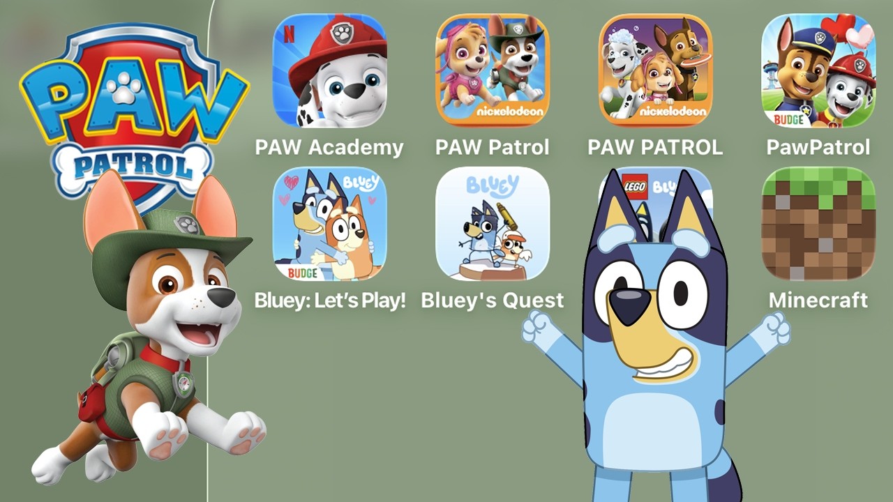 PAW Patrol vs Bluey: PAW Patrol Academy Netflix,Rescue Run,World,Bluey Lets Play,Minecraft Bluey