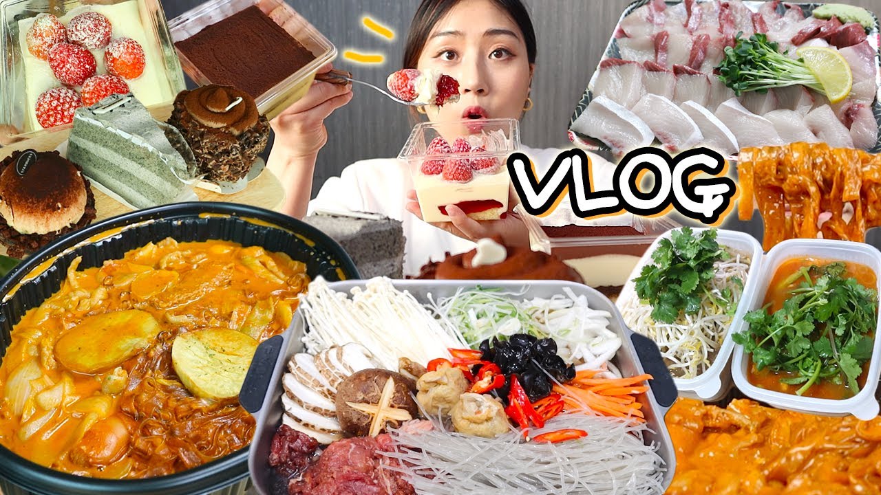 VLOG) 안녕? 브이로그는 오랜만이죠?🤭 로제닭발 불고기전골 대방어 스타벅스 케이크 신메뉴 쌀국수 먹방 브이로그 mukbang blog