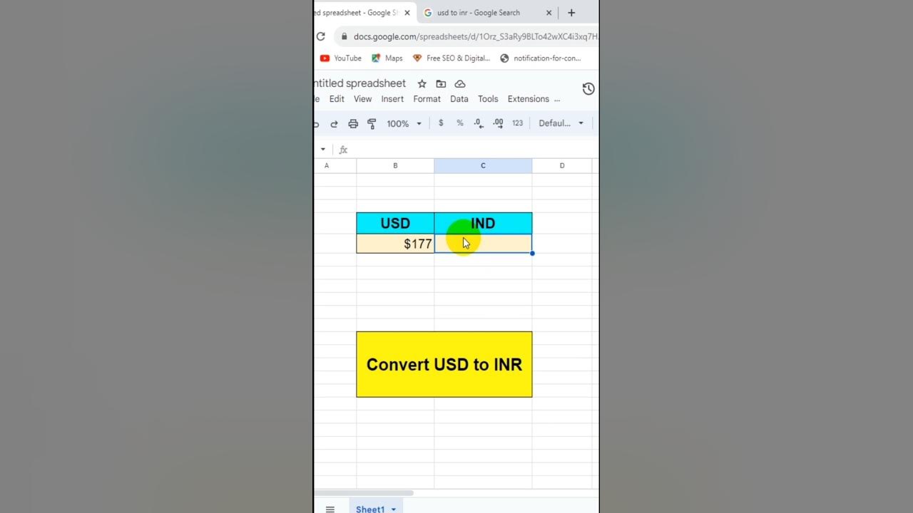 Google Sheet USD to INR Converter exceltips viral YouTube