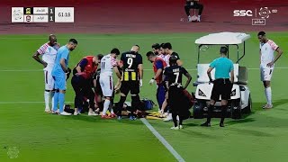 شاهد لحظة تعرض احمد بامسعود لإصابة قوية في مبارة اتحاد جدة و الرائد اليوم