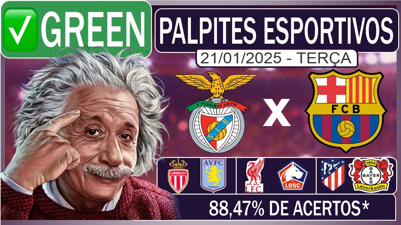 PALPITES DE FUTEBOL PARA HOJE DIA 21/01/2025 BENFICA x BARCELONA ...
