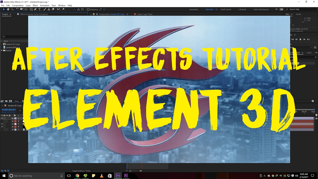 After Effects Tutorial : How to make a 3D logo ( Element 3D, Garena 3D ...
