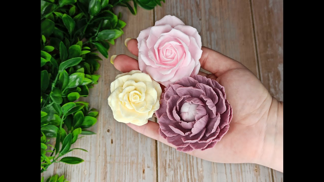 Вишневые пионы и розы из мыла для букета в пудровых тонах. Заливка силиконовых форм от Perfecto.