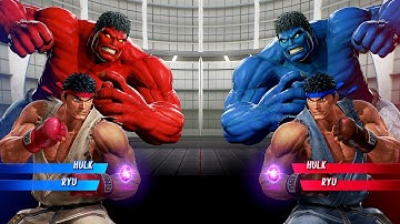 Red Hulk & Ryu vs Blue Hulk & Ryu (Very Hard) - Marvel vs Capcom | 4K UHD Gameplay