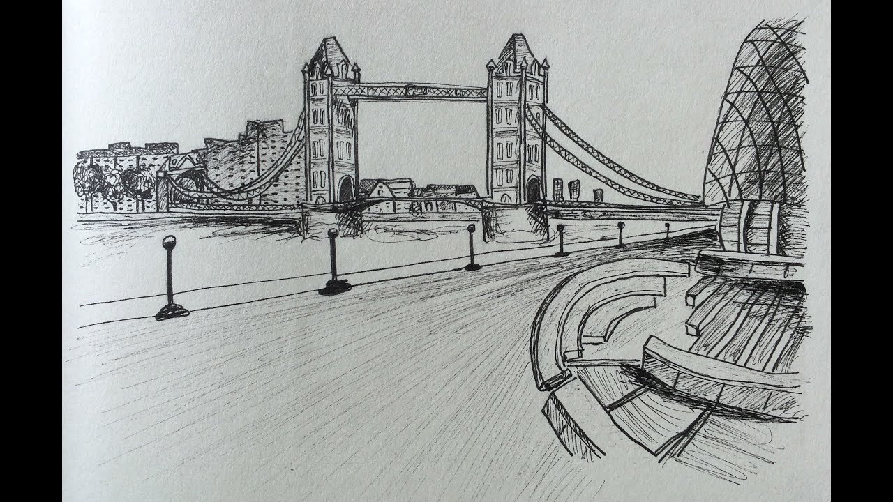 Sketch Doodle London Bridge Landmark Travel Destination Outline Stock  Vector - Illustration of building, famous: 224793469