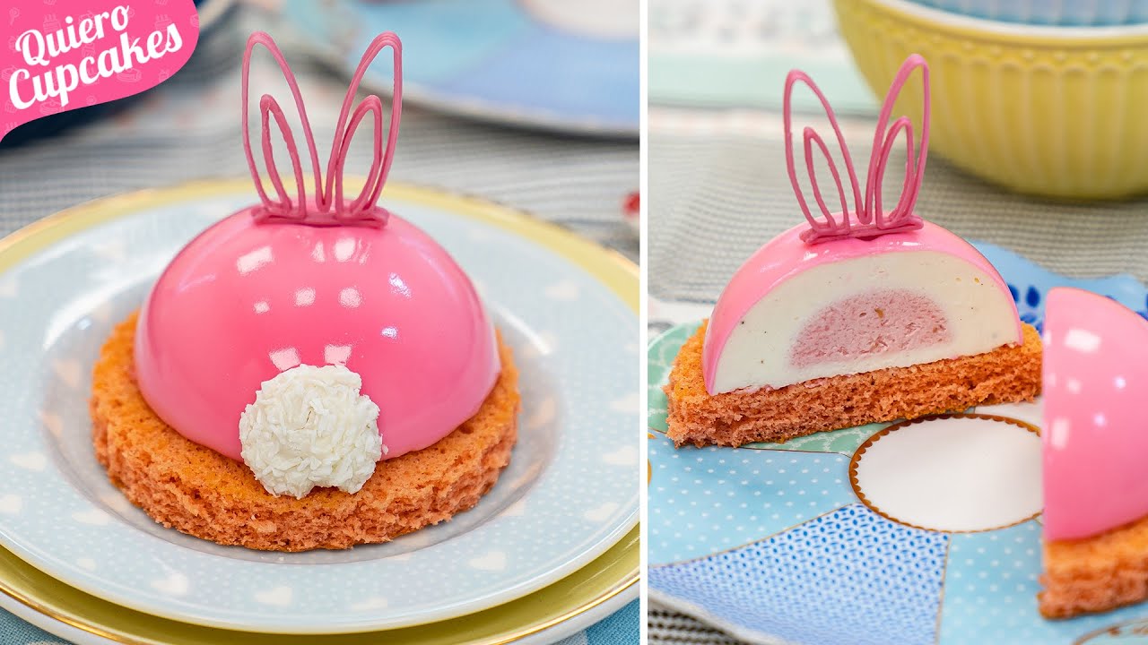 MOUSSE DE YOGUR Y FRAMBUESAS CON GLASEADO ESPEJO | POSTRE DE CONEJO DE PASCUA 🐰💗 | QUIERO CUPCAKES