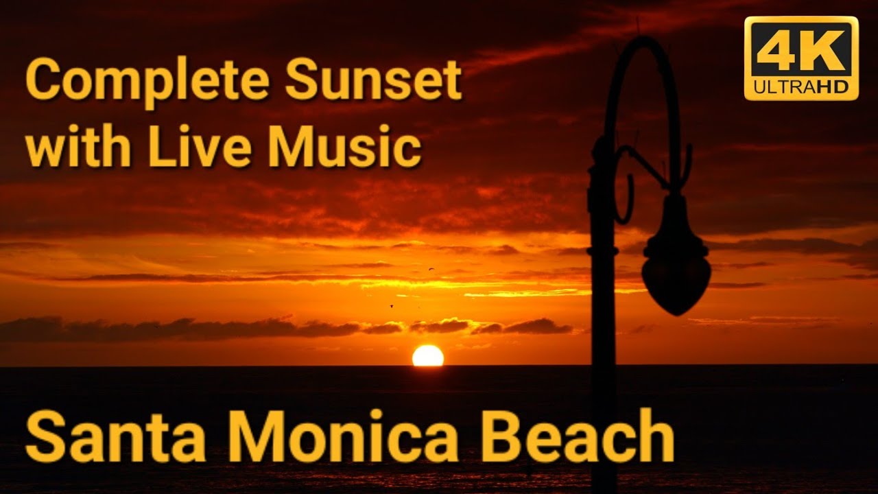 [4K] 🌅 Complete Sunset (no filter) at Santa Monica Beach with Live Music Los Angeles