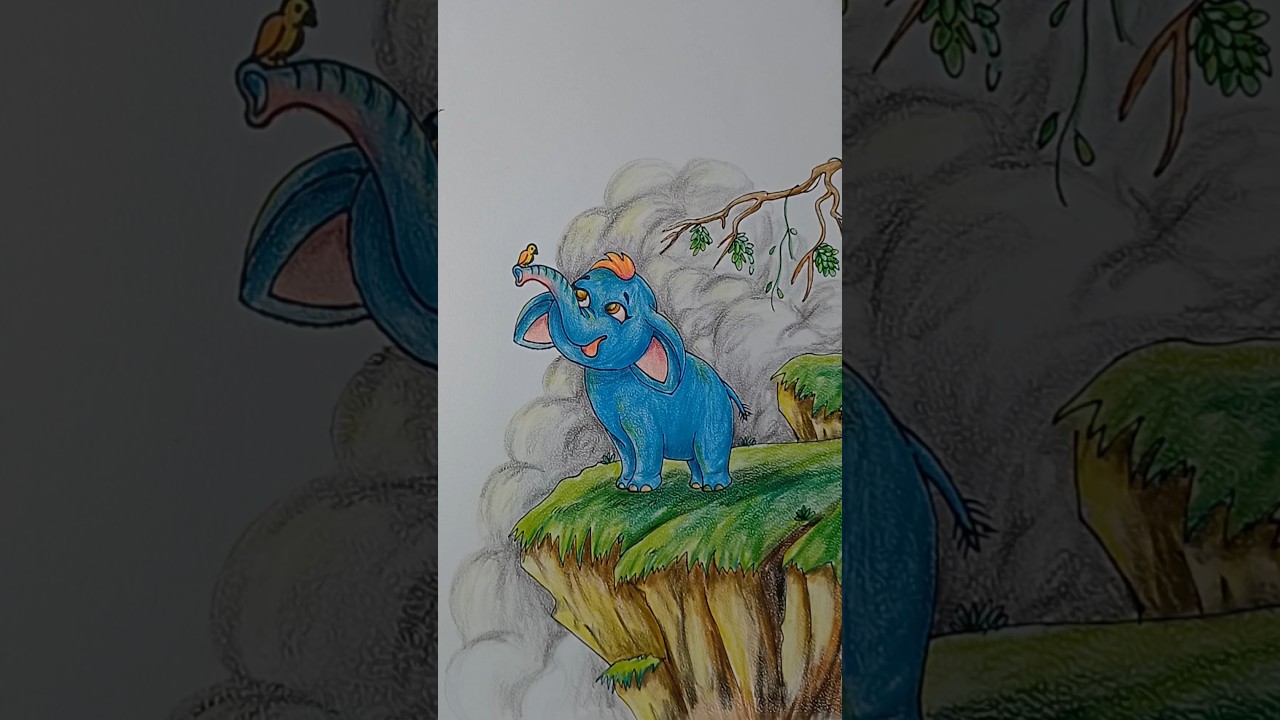 Drawing with colored pencils - Elephant 