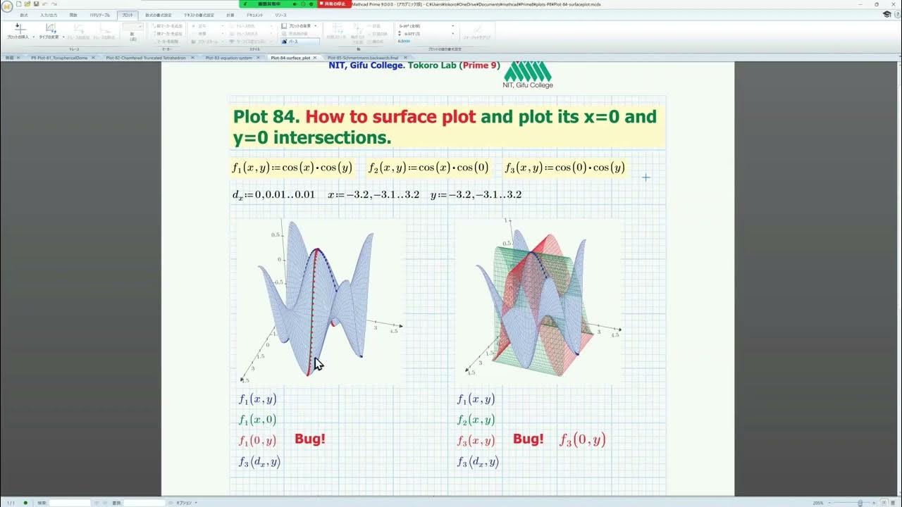 Mathcad P9-Plot-84 (How to surface plot and plot its x=0 and y=0 ...