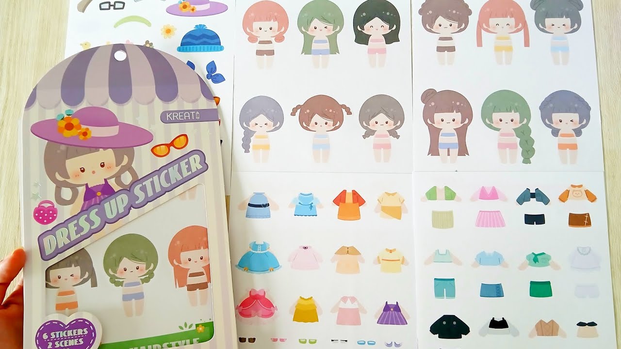 Bộ hình dán sticker trang phục thời trang váy đầm cute, phối đồ và giày dép cho búp bê cá tính