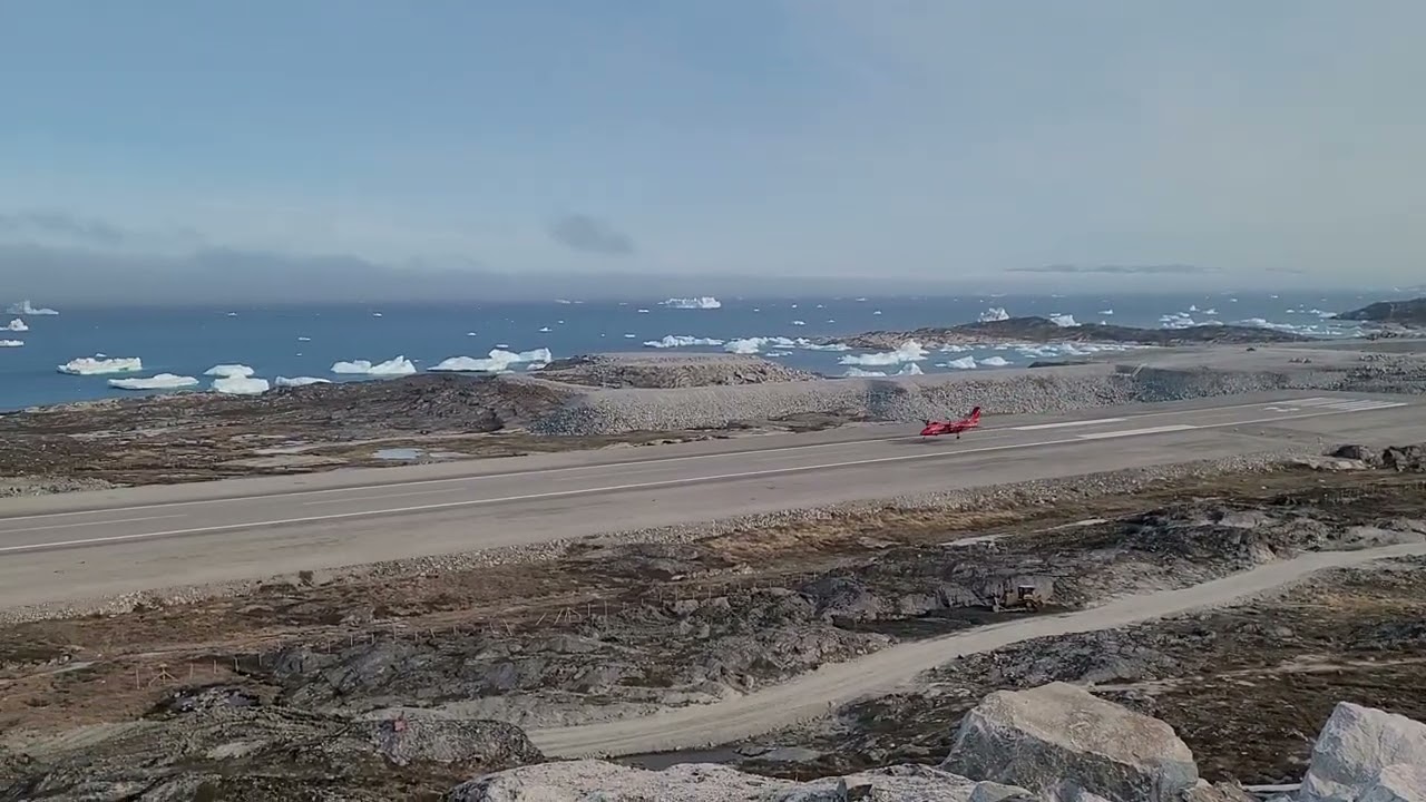 Air Greenland plane landing at Ilulissat Airport. June 2025