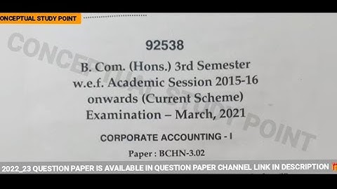 Corporate Accounting Question paper 2021 Question paper of corporate accounting 2021 BCom 3rd sem.