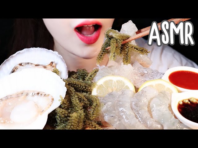 ASMR RAW SHRIMP + RAW SCALLOPS + SEA GRAPES 생새우 + 가리비회 + 바다포도 ASMR EATING SOUNDS MUKBANG