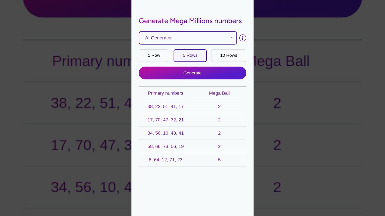 AI generate mega millions lottery numbers 