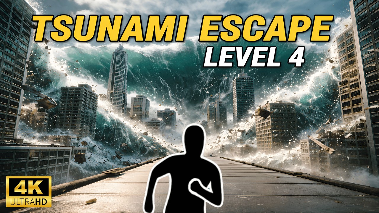 TSUNAMI ESCAPE RUN!  | 4K Immersive Interactive Warm Up | Run Cardio Workout Level 4 |