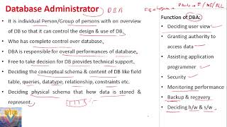 Famous Database Users in DBMS, Database Administrator & its Function in DBMS Profile