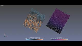 Contact network (Force chains) in pseudo 2D granular flow with periodic boundary conditions (in 4K)