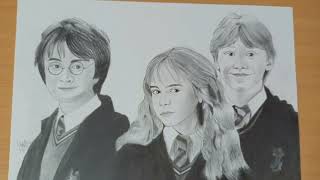 Drawing Harry Potter Golden Trio || Hermione Granger || Ron Weasley || Timelapse || Artsy Shifu
