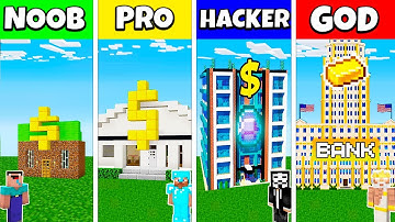 Minecraft Battle: NOOB vs PRO vs HACKER vs GOD: BANK ROBBERY HOUSE BASE BUILD CHALLENGE / Animation