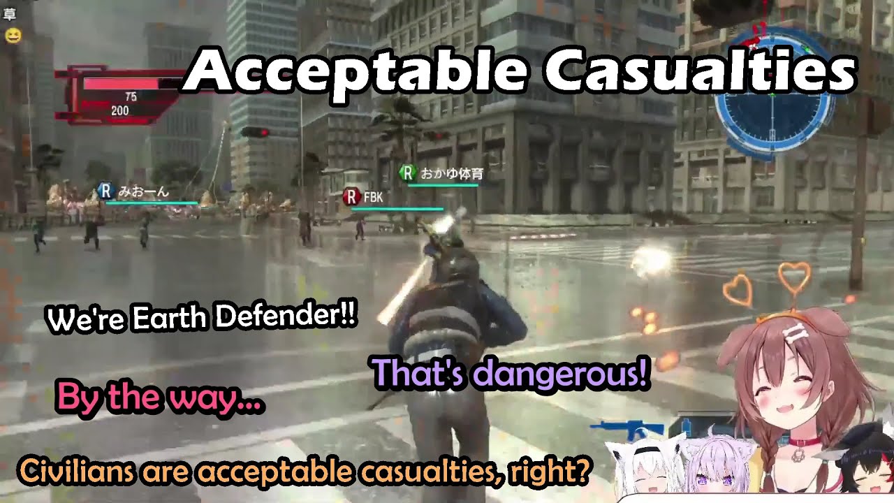 Korone Putting Her Heart and Mind into The Test As Earth Defender Force With Fubuki, Mio and Okayu