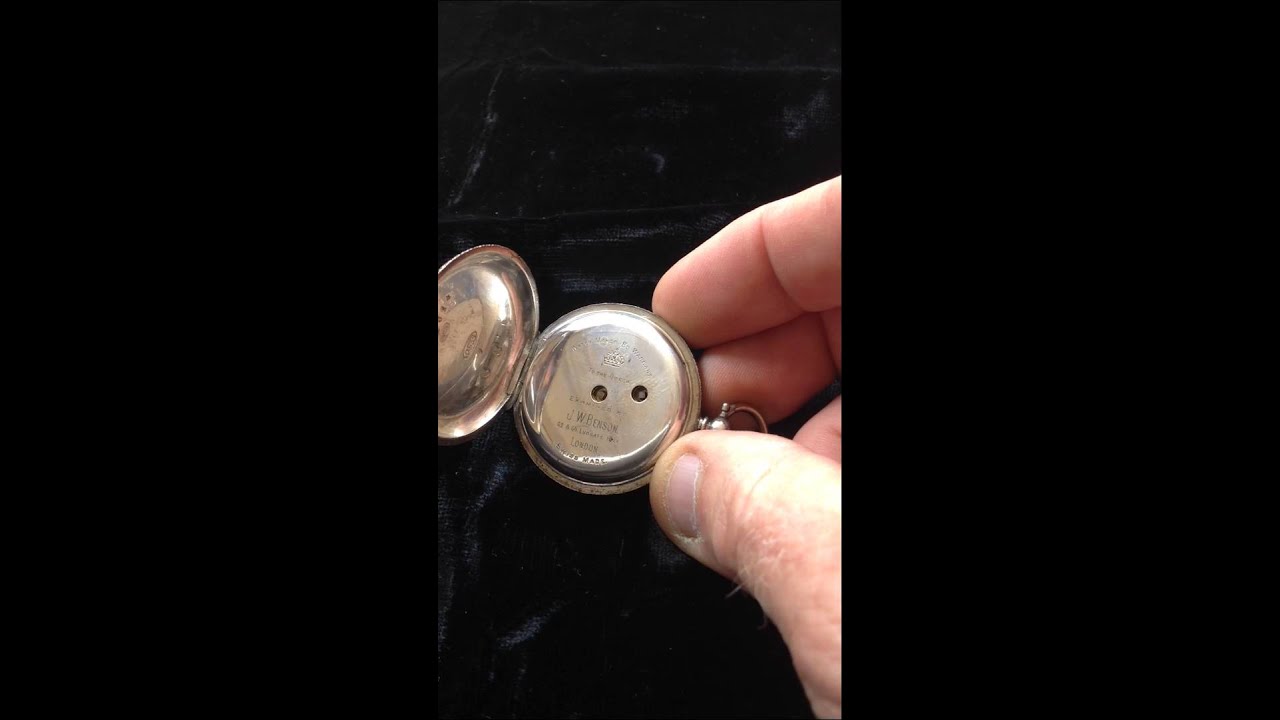 A silver pocket watch by JW Benson of London. Late Victorian, working with key.