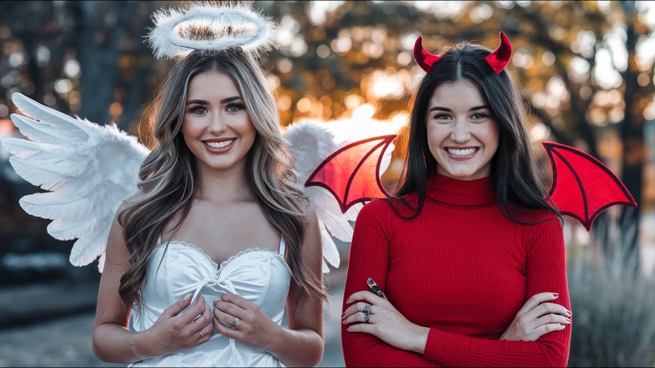 [4K] Cute College Girls Halloween Costumes | Good vs Evil AI Lookbook