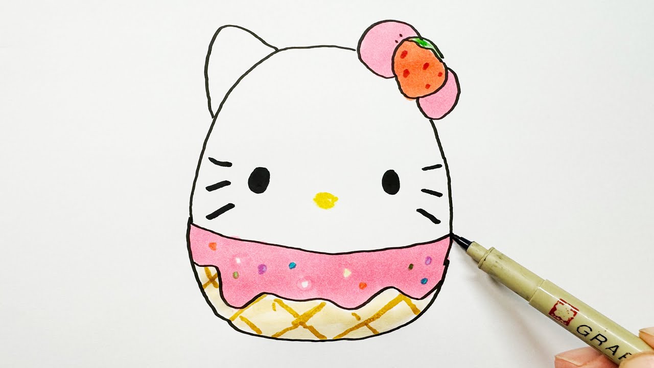 How to Draw Hello Kitty Ice Cream Squishmallow - YouTube