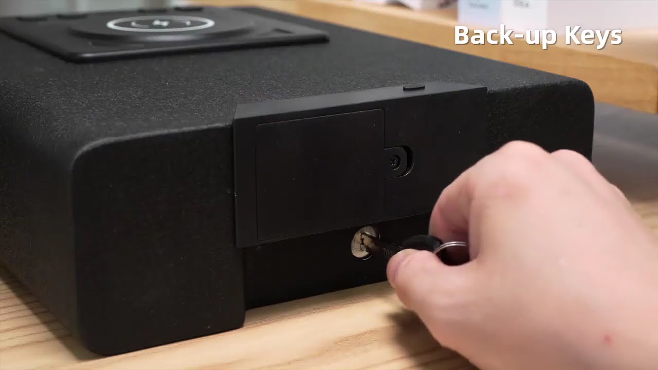 Biometric Alarm Clock Safe with Wireless Charging for Phone and Watch