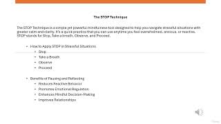 Module 4 | Emotional Regulation | Techniques managing emotions with mindfulness | STOP Techniques