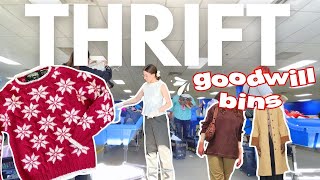 Thrift With Me at the GOODWILL BINS | Wool Sweaters & Winter Outfits