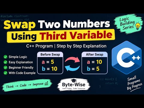 Swap Two Variables Using a Third Variable | C++ Logic Building|Byte-wise |