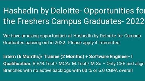 HashedIn by Deloitte HIRING 2022 BATCH PASSOUTS AS SOFTWARE ENGINEER INTERN+FTE |CTC-8LPA| APPLY NOW
