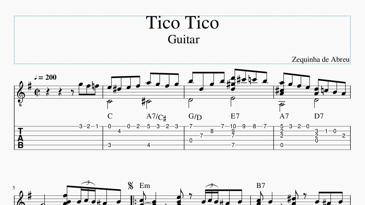 Tico-Tico no Fubá ( Guitar ) Sheet music - Zequinha de Abreu - "Music Score  PDF" (1880-1935)